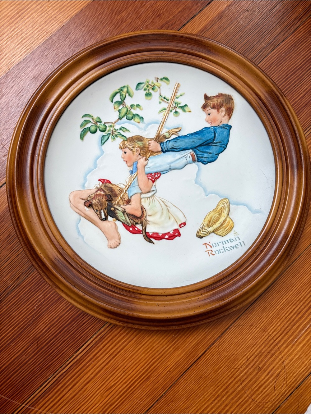Vintage Norman Rockwell Flying High Framed Wall Plate